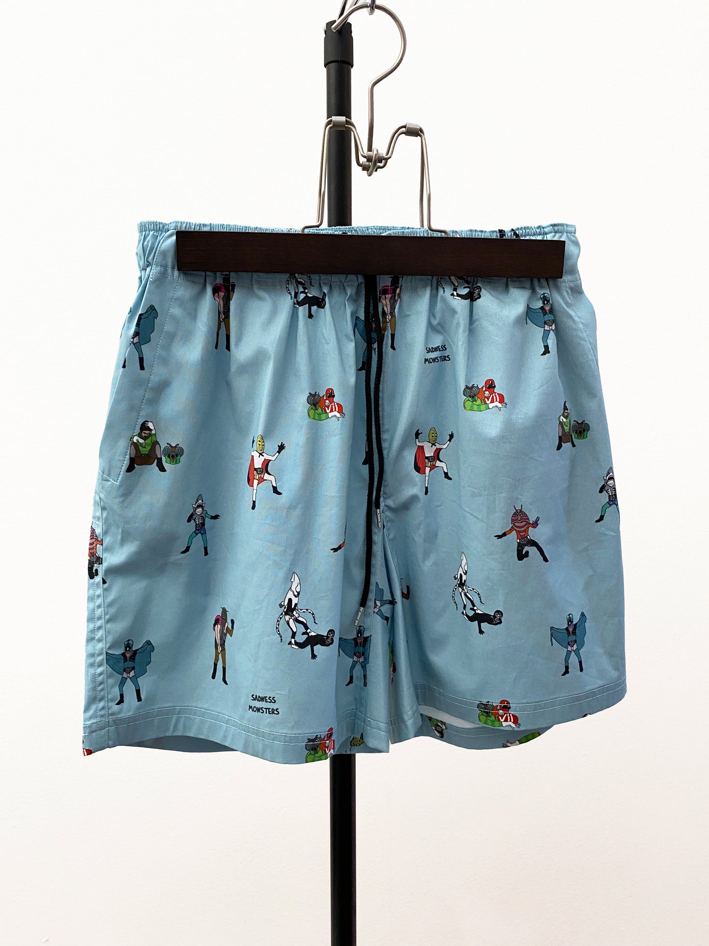 OTT23-12 SADNESS MONSTERS INKJET PRINT COTTON STRETCH FABRIC SHORTS