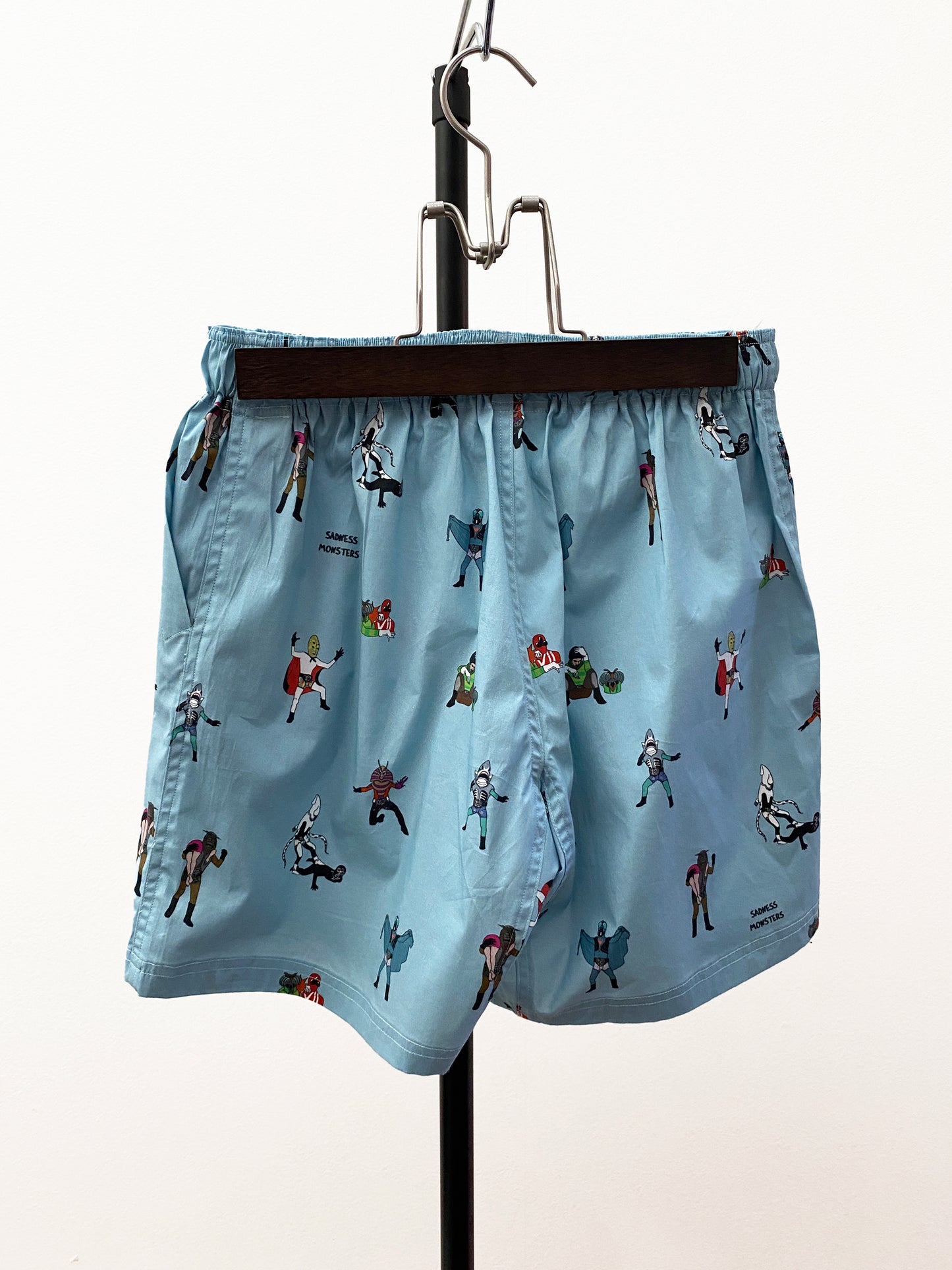 OTT23-12 SADNESS MONSTERS INKJET PRINT COTTON STRETCH FABRIC SHORTS