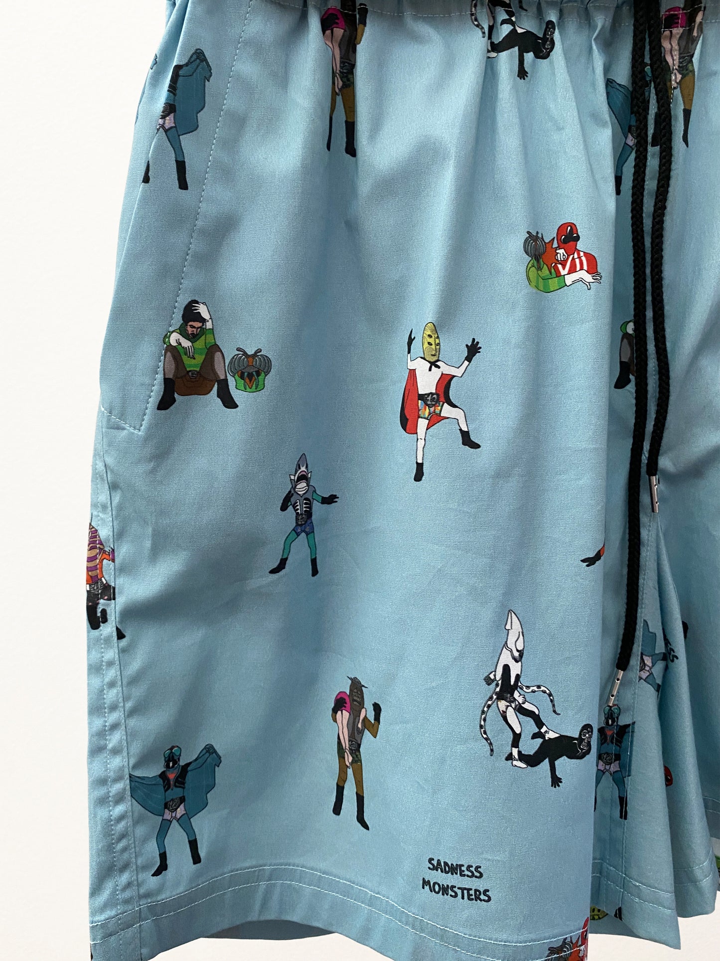 OTT23-12 SADNESS MONSTERS INKJET PRINT COTTON STRETCH FABRIC SHORTS