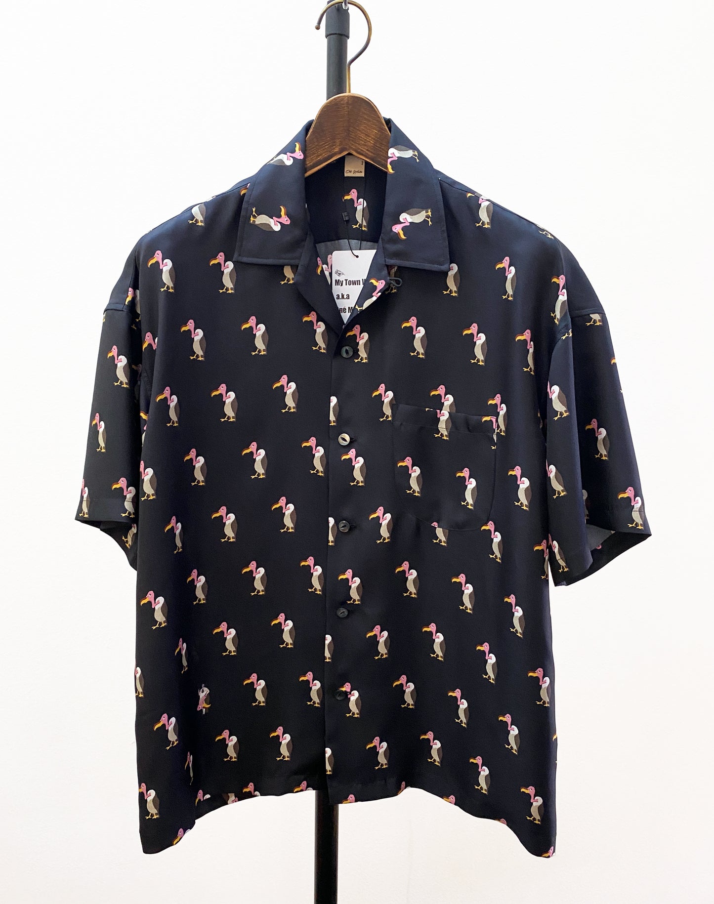 OTT21-03a HAGETAKA INKJET PRINT SILK100% H/S SHIRTS (BLK)