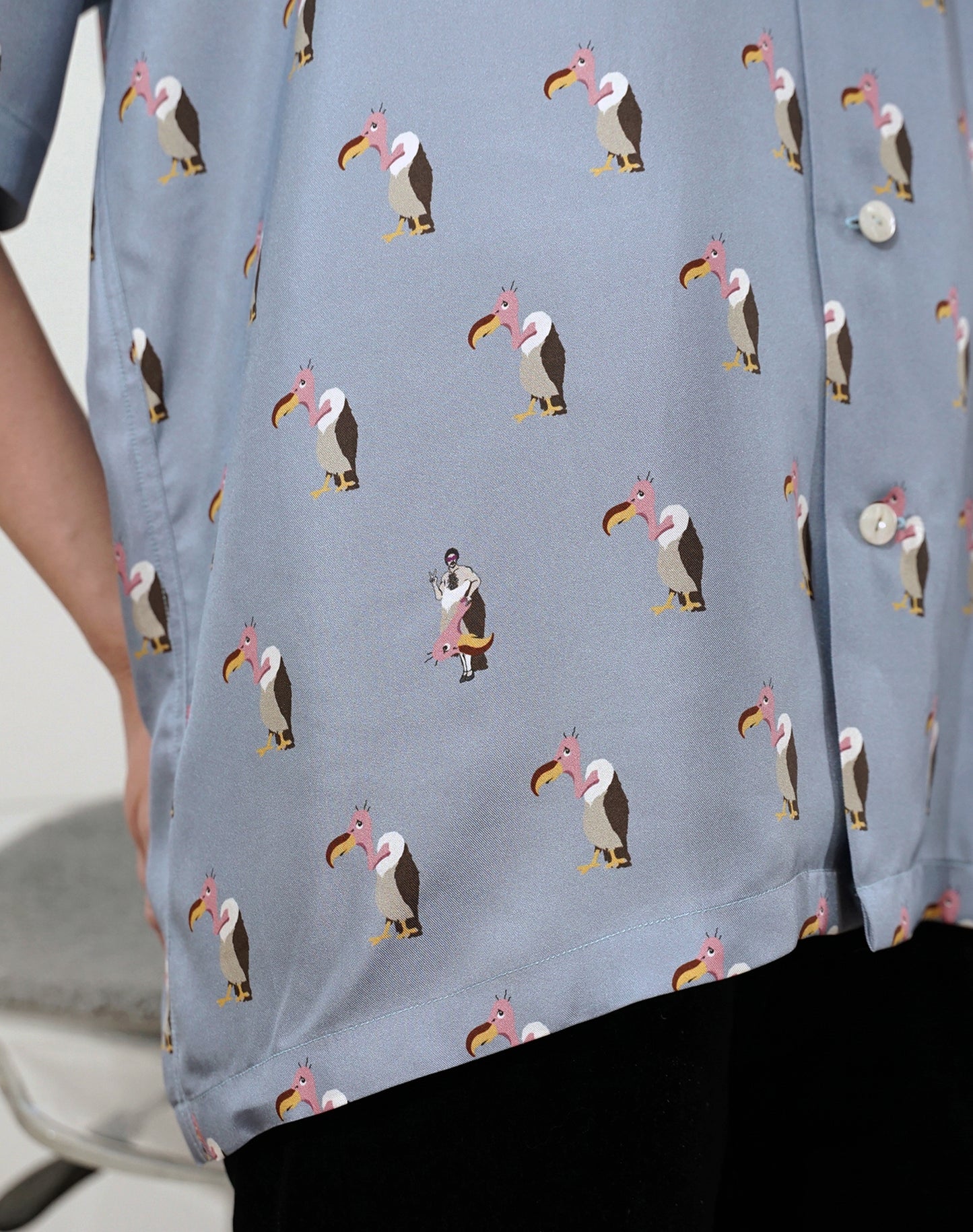 OTT21-03b HAGETAKA INKJET PRINT SILK100% H/S SHIRTS (LBLUE)