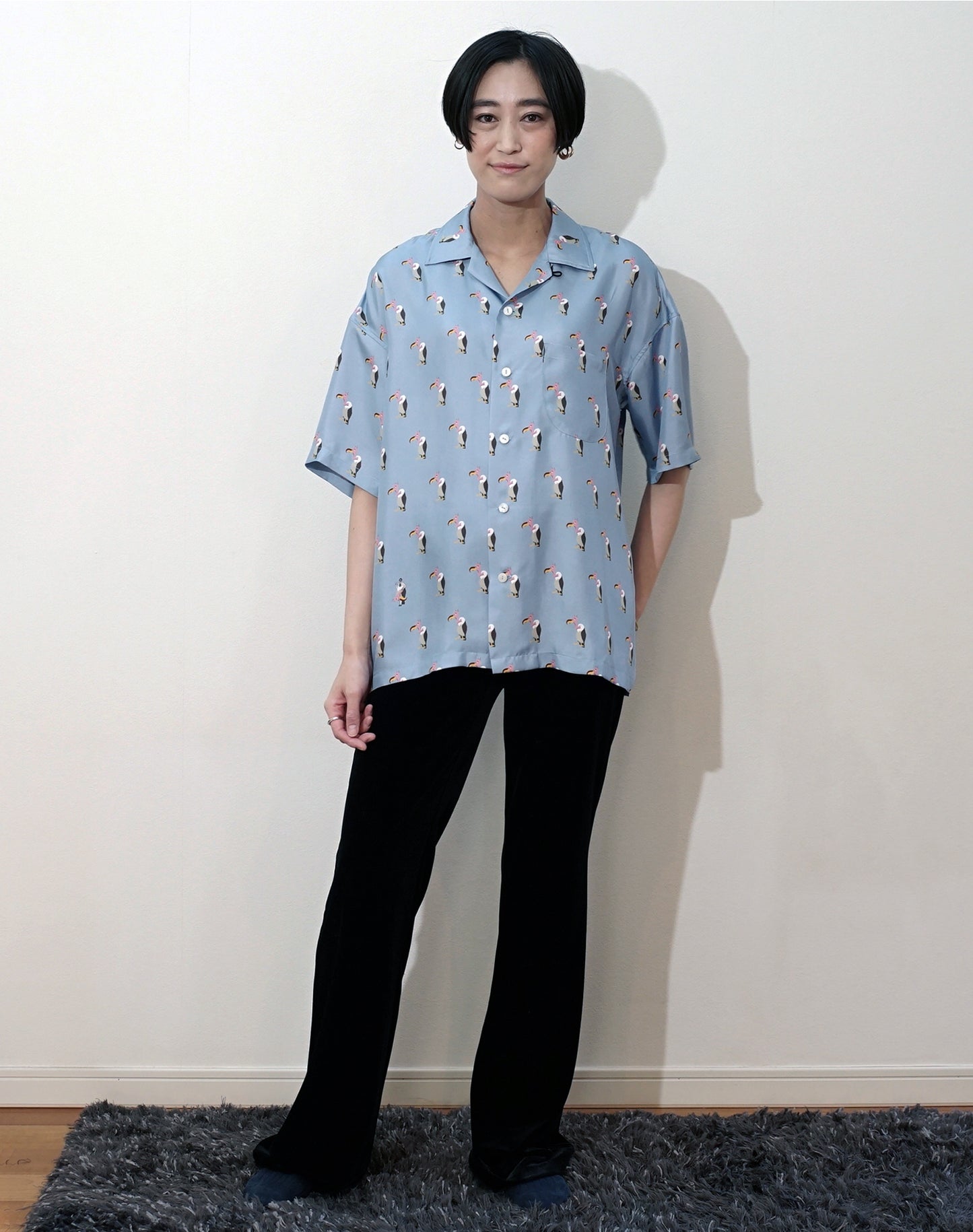OTT21-03b HAGETAKA INKJET PRINT SILK100% H/S SHIRTS (LBLUE)