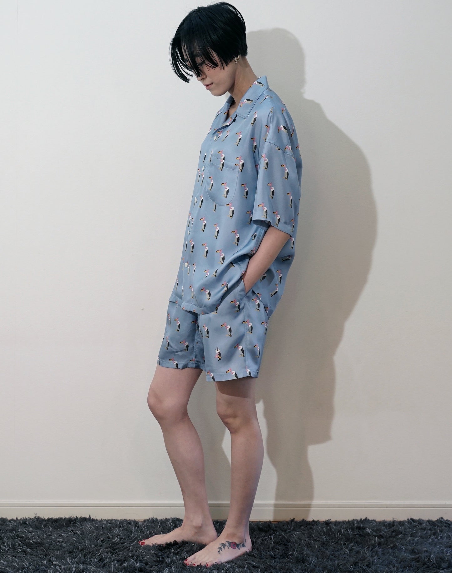 OTT21-03b HAGETAKA INKJET PRINT SILK100% H/S SHIRTS (LBLUE)