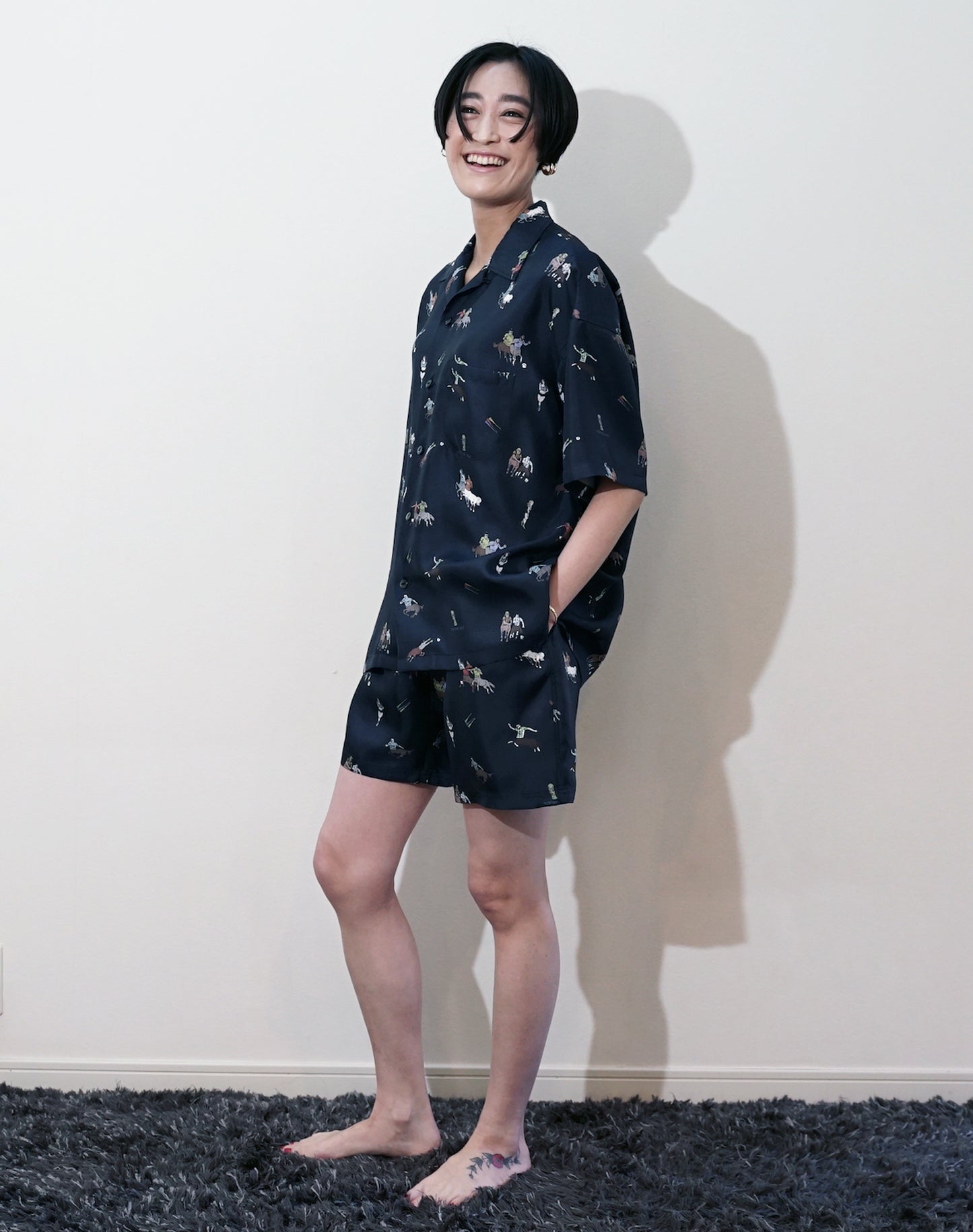 OTT21-04b CENTAUR CUP INKJET PRINT SILK100% H/S SHIRTS (NAVY)