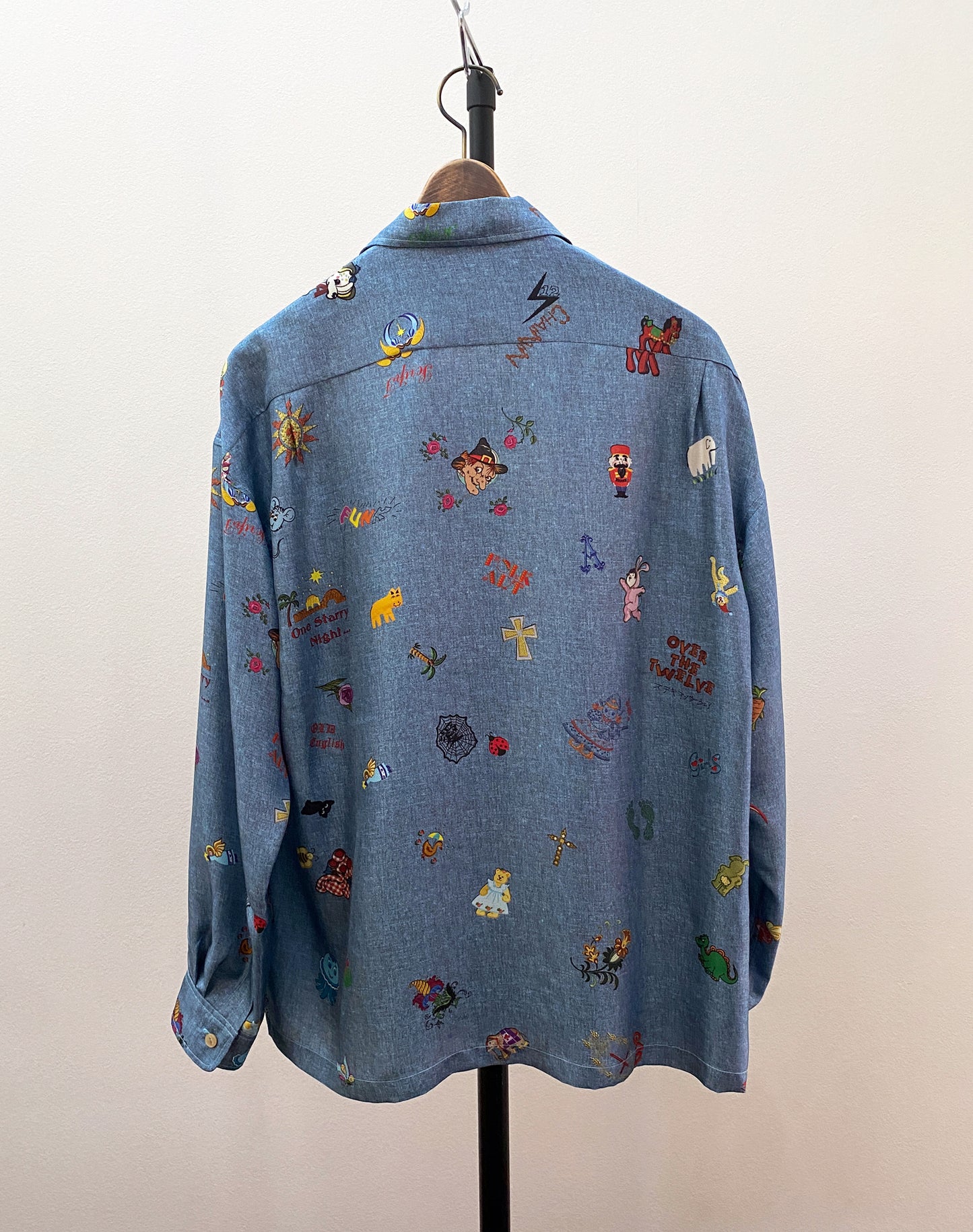 OTT21-08a FOLK ART INKJET PRINT SILK100% L/S SHIRTS (BLUE)