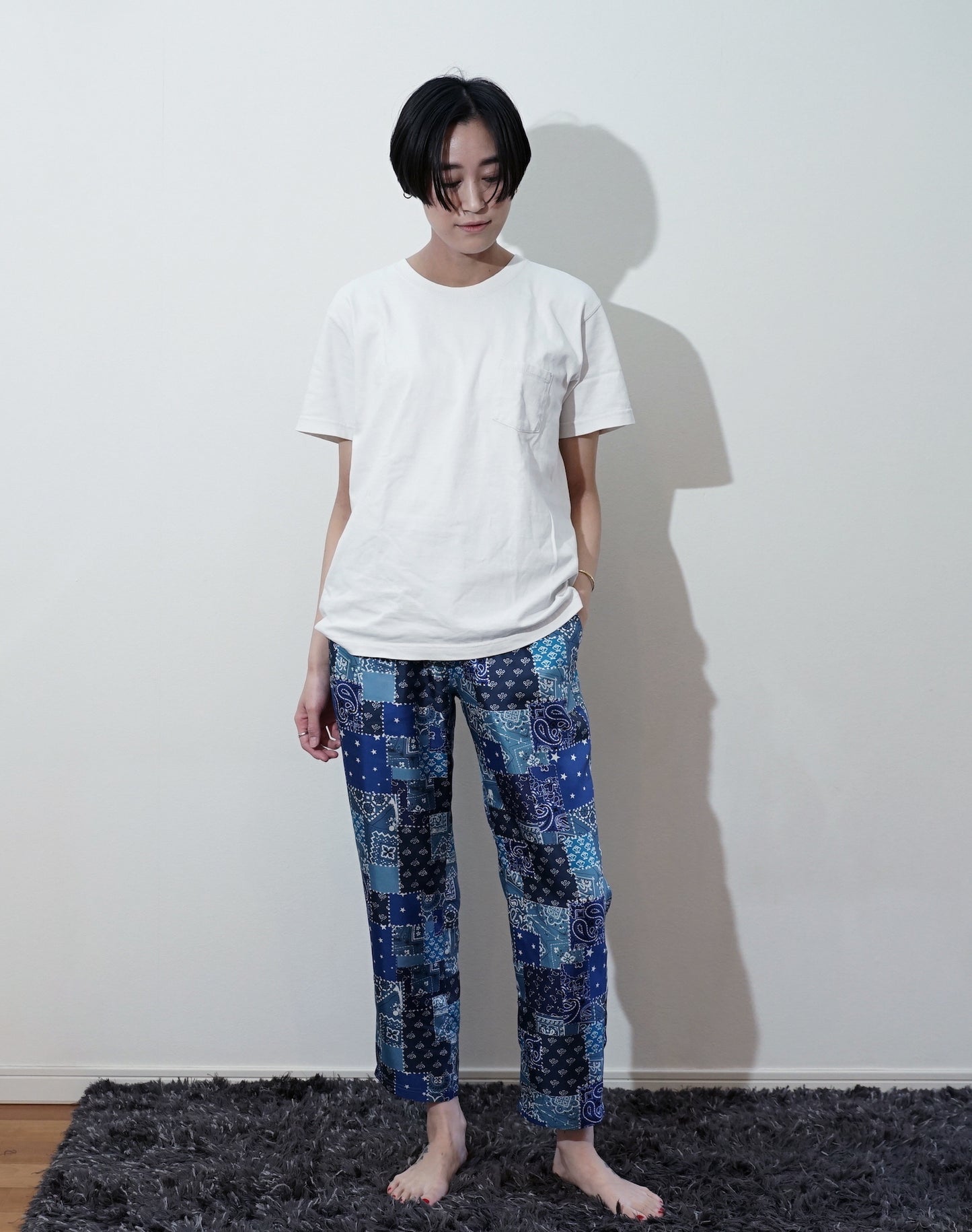 OTT21-19b BD PATCHWORK INKJET PRINT SILK100% PANTS (BLUE)