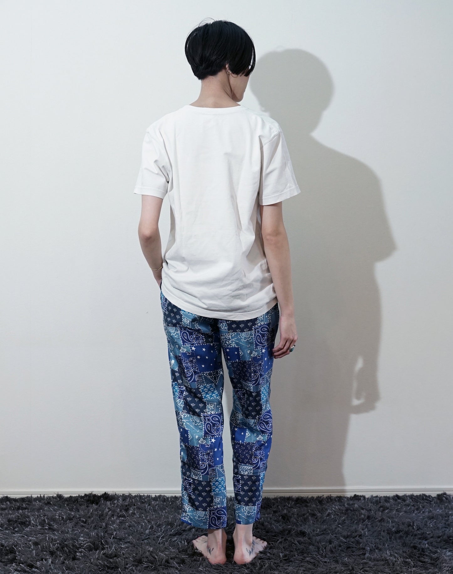 OTT21-19b BD PATCHWORK INKJET PRINT SILK100% PANTS (BLUE)