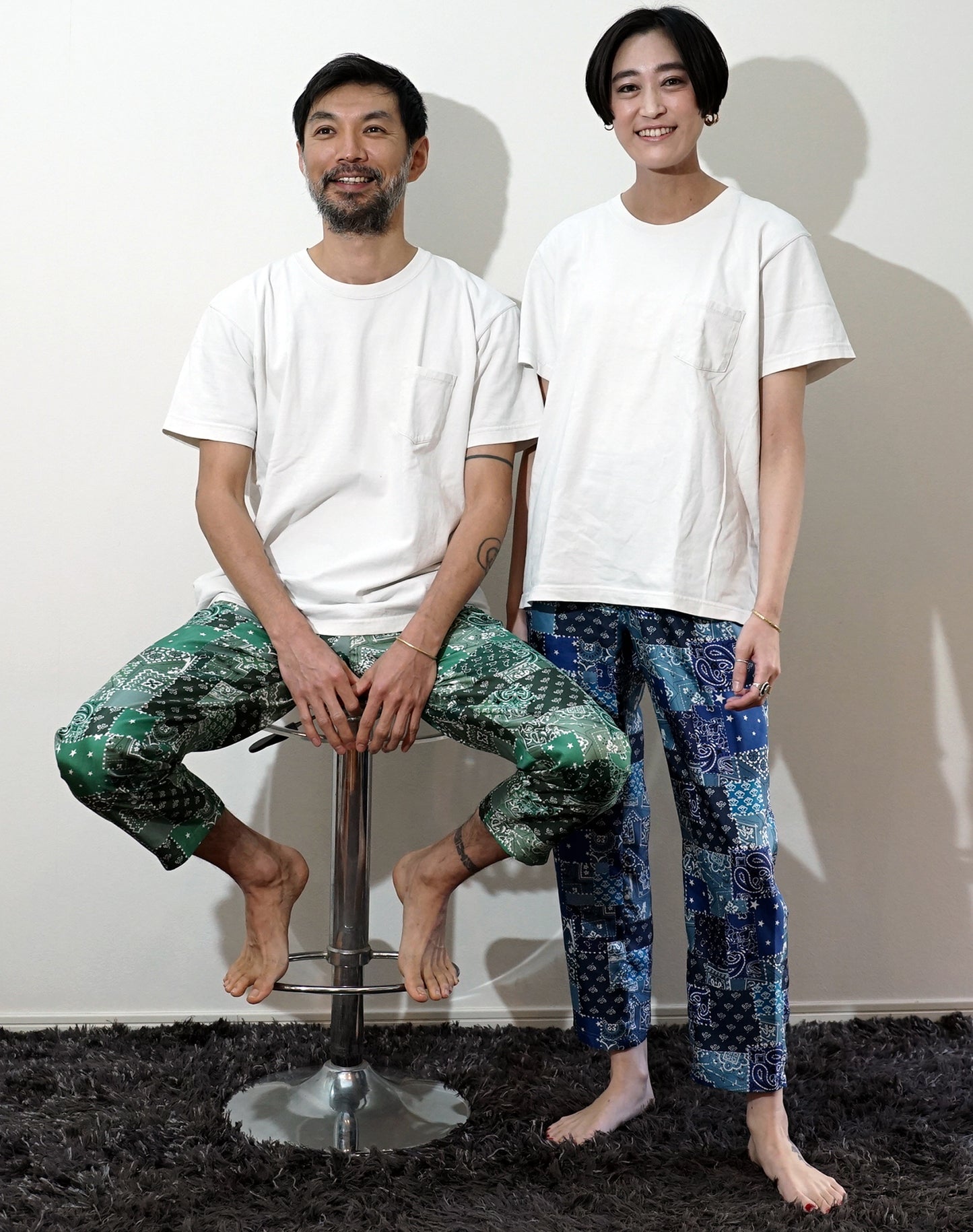 OTT21-19b BD PATCHWORK INKJET PRINT SILK100% PANTS (BLUE)