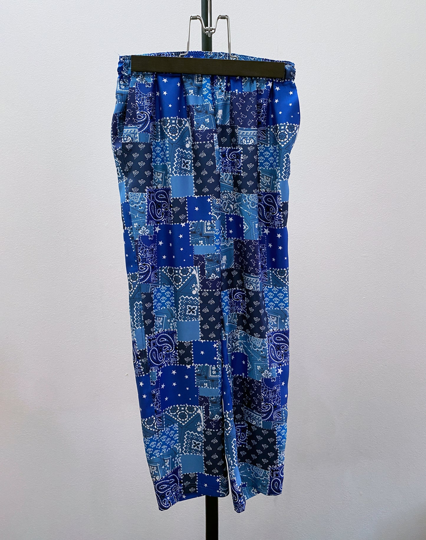 OTT21-19b BD PATCHWORK INKJET PRINT SILK100% PANTS (BLUE)