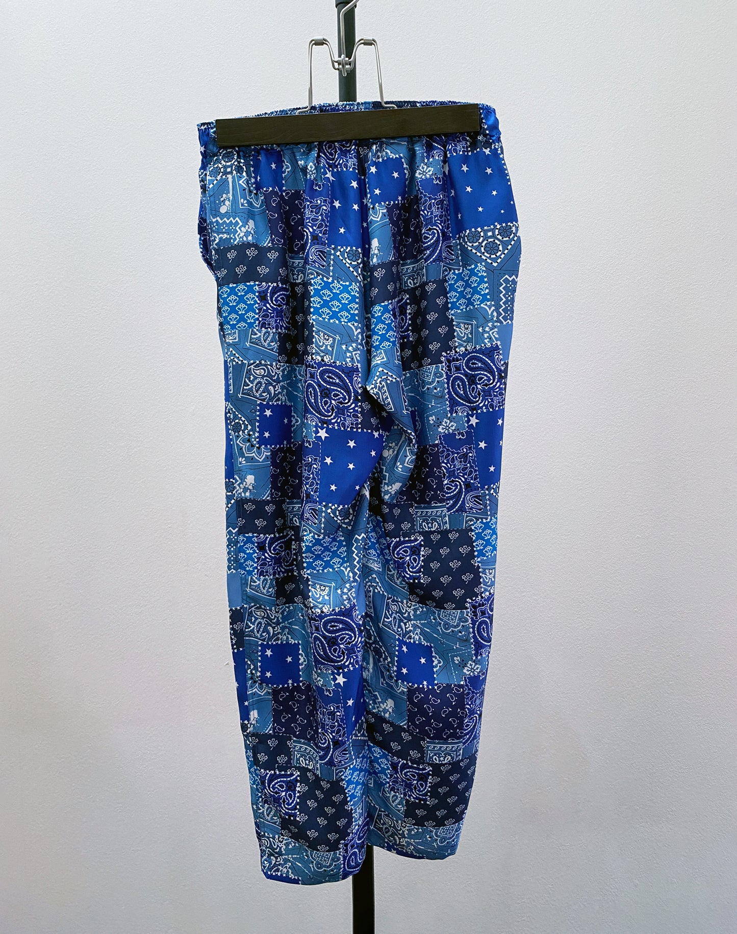 OTT21-19b BD PATCHWORK INKJET PRINT SILK100% PANTS (BLUE)
