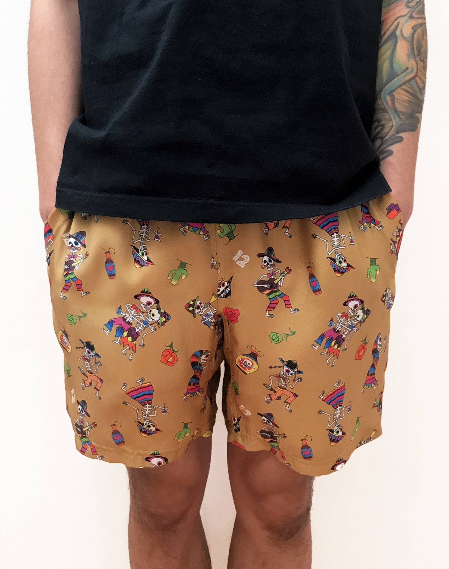 OTT17-10 SILK INKJET MEXICAN SKULL SHORTS