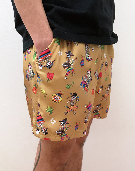 OTT17-10 SILK INKJET MEXICAN SKULL SHORTS