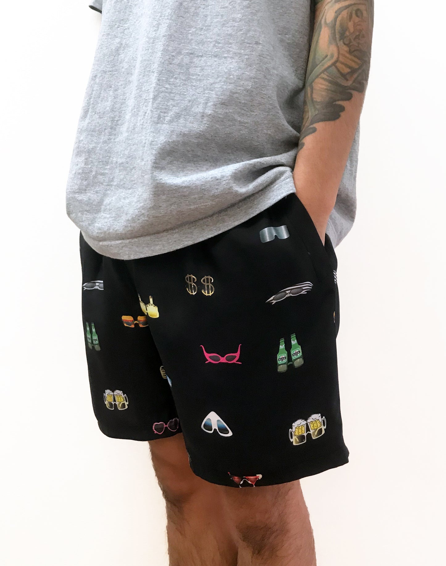 OTT18-17 SILK100%INKJET Funny Sunglasses PRINT SHORTS