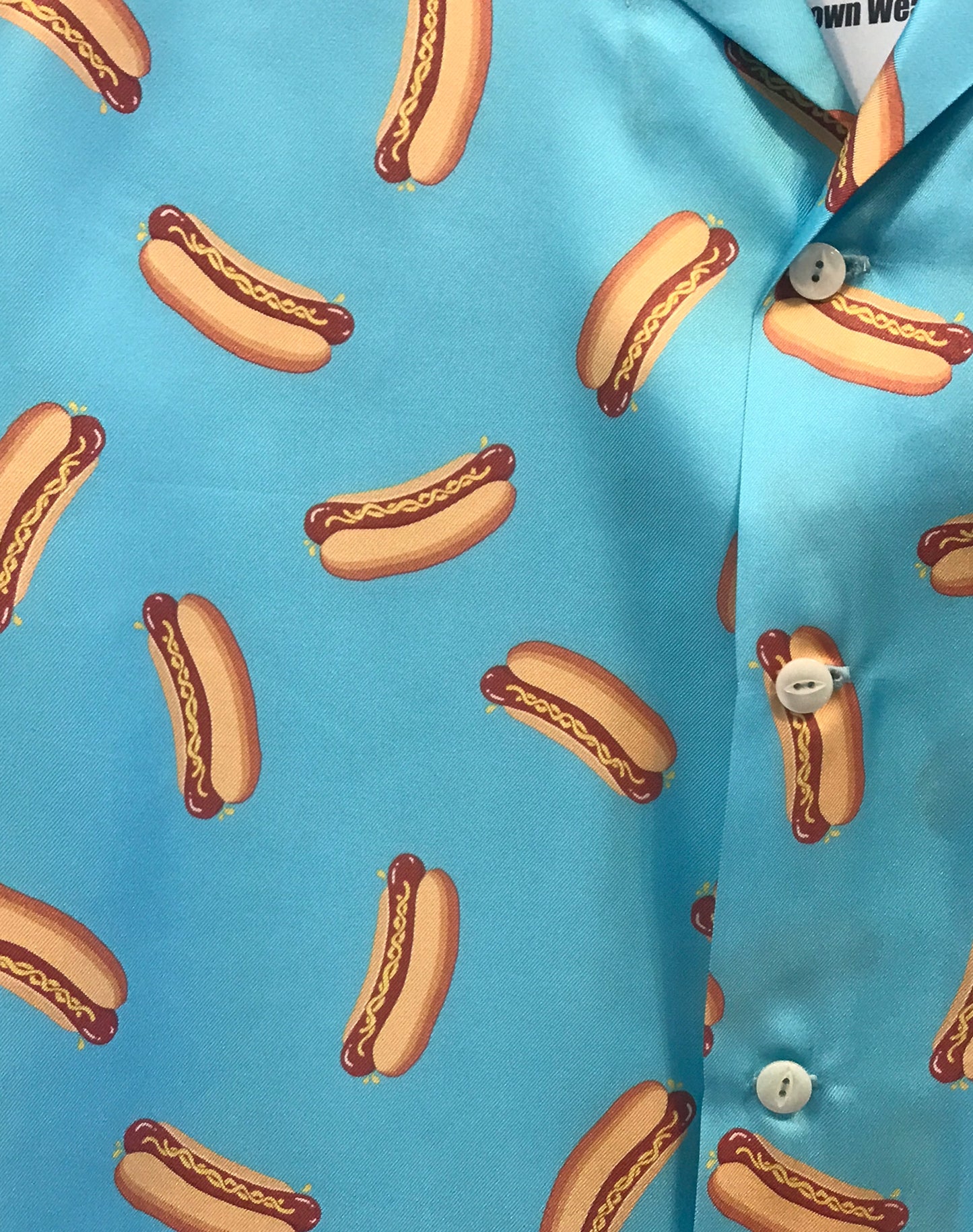 OTT19-01 SILK100%INKJET HOTDOG PRINT SHIRTS SKY