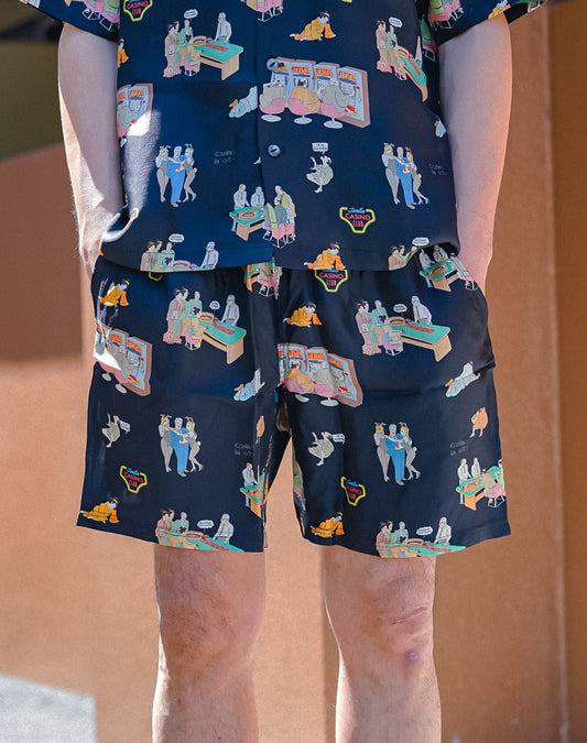 OTT19-12 SILK100％INKJET CASINO in EDO PRINT SHORTS