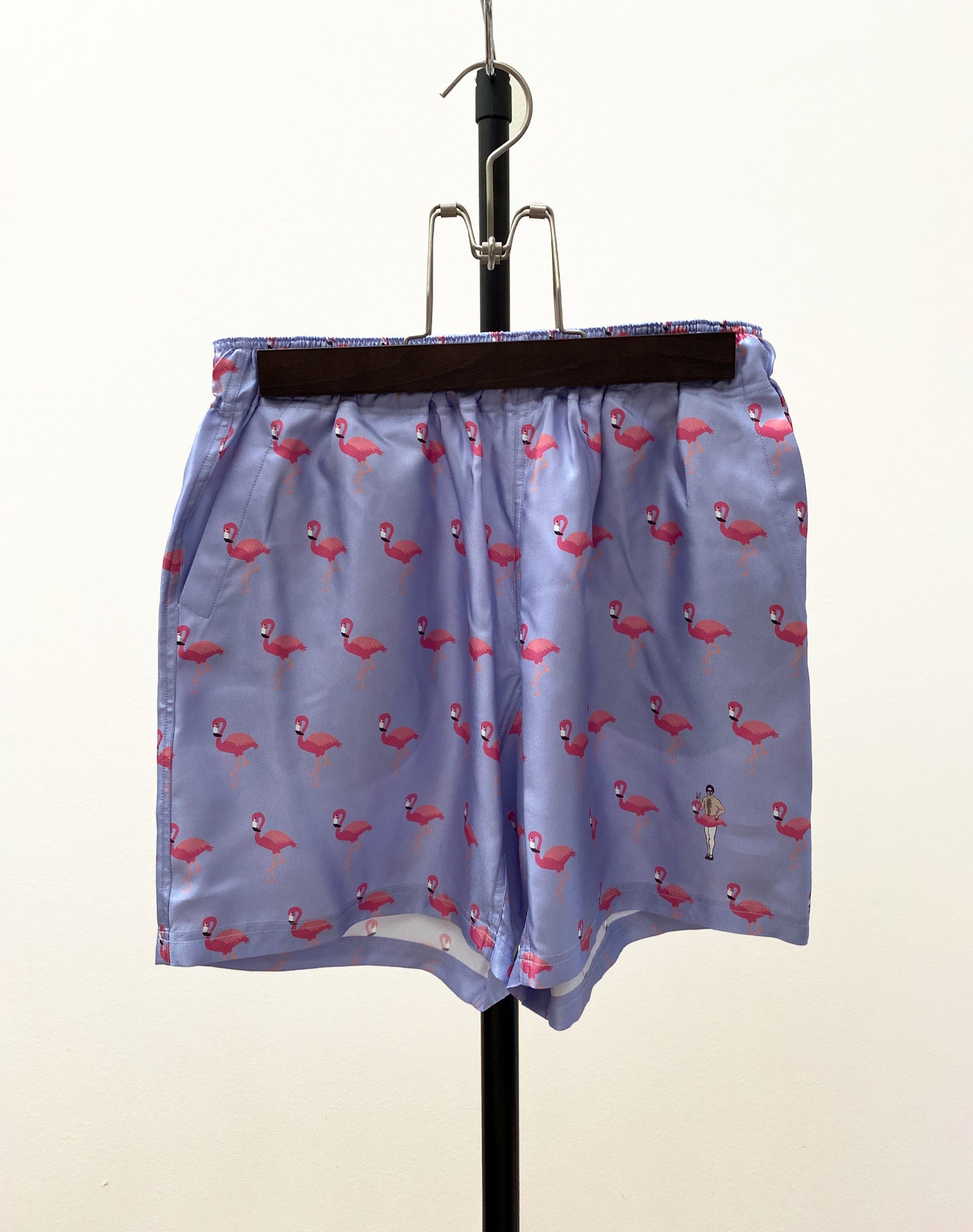 OTT20-17c SILK INKJET PINK FLAMINGO PRINT SHORTS LAV