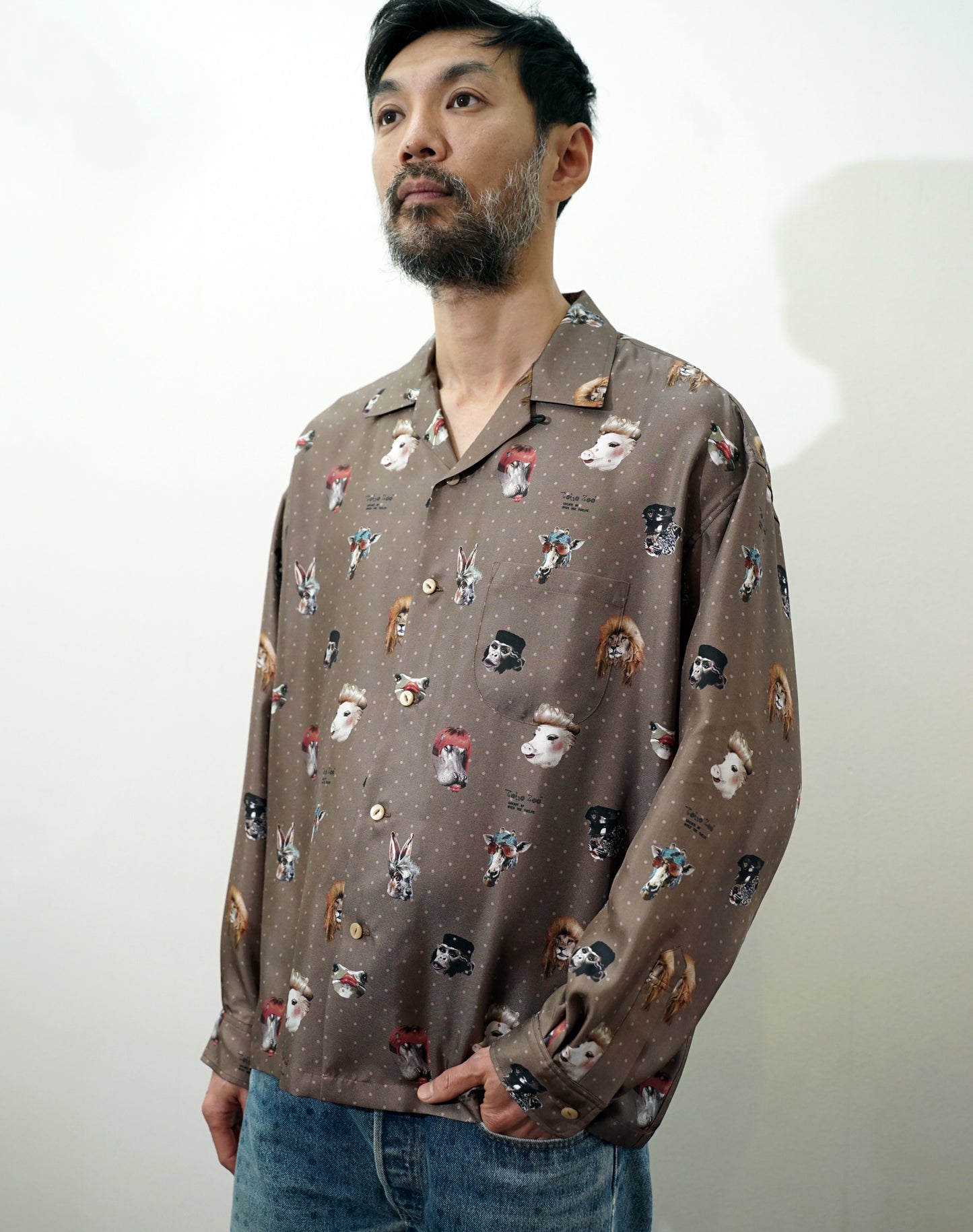 OTT21-07 TOKYO ZOO INKJET PRINT SILK100% L/S SHIRTS