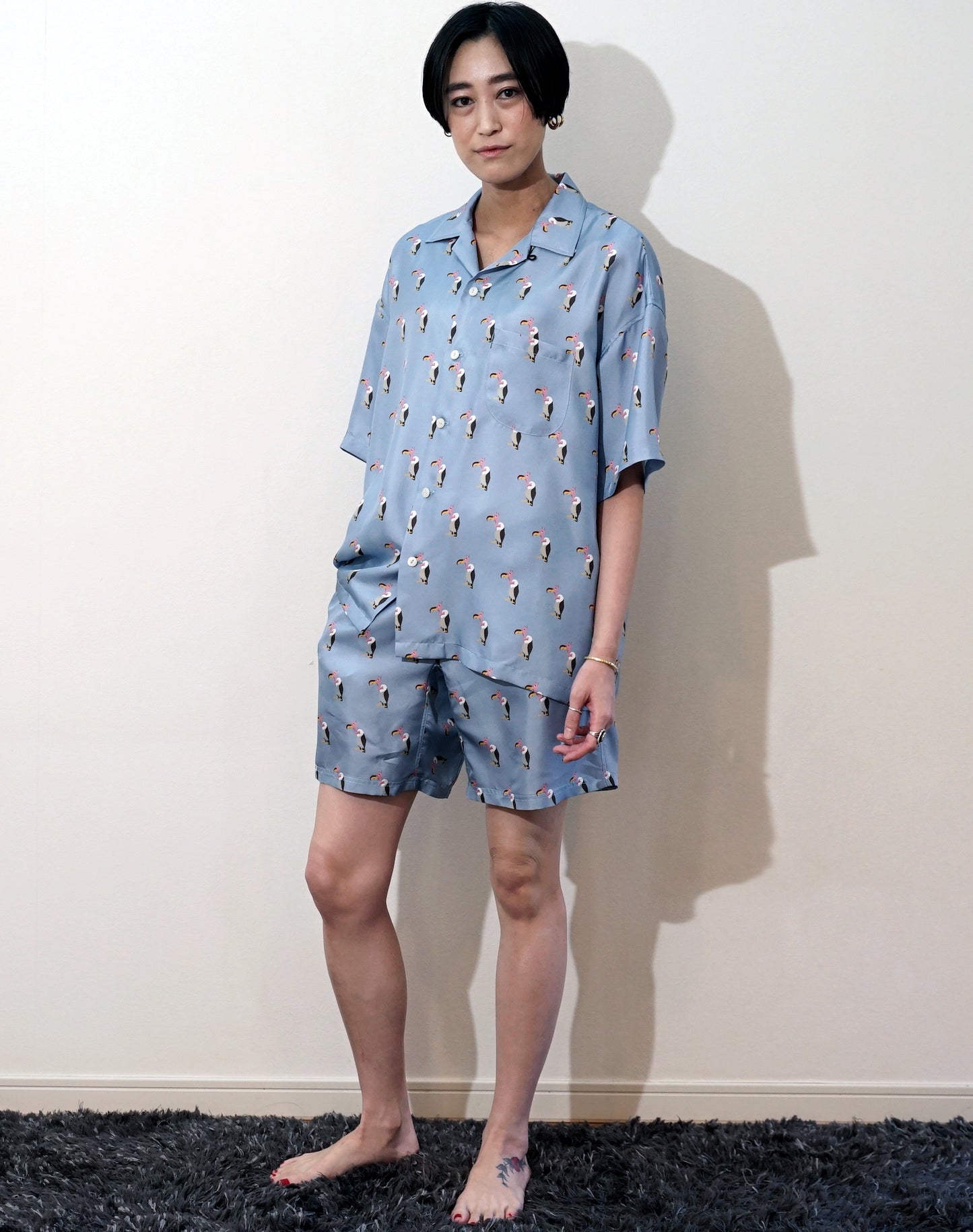OTT21-13b HAGETAKA INKJET PRINT SILK100% SHORTS (LBLUE)