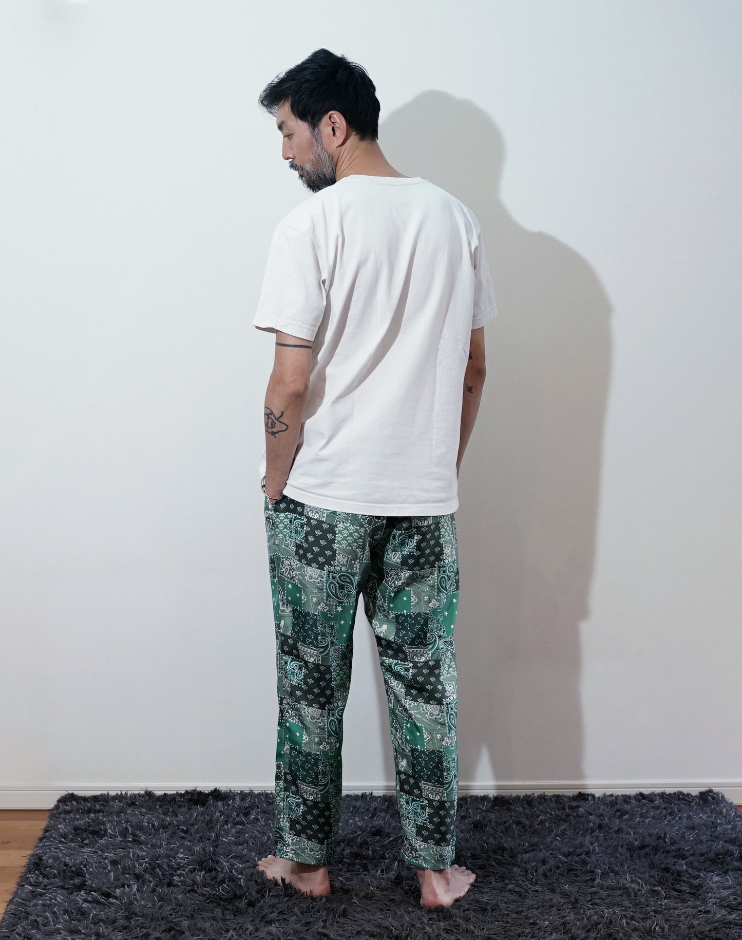 OTT21-19a BD PATCHWORK INKJET PRINT SILK100% PANTS (GREEN)