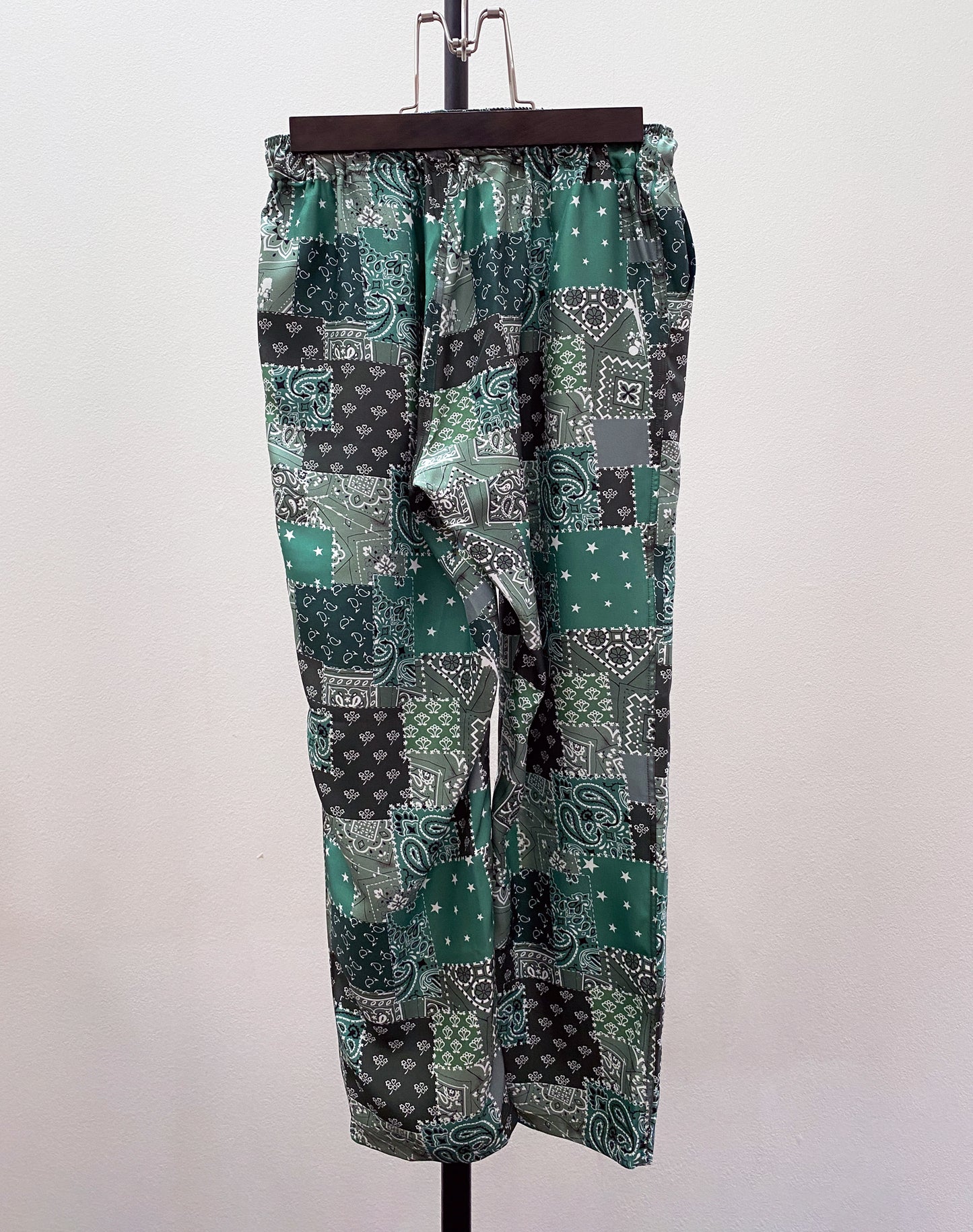 OTT21-19a BD PATCHWORK INKJET PRINT SILK100% PANTS (GREEN)