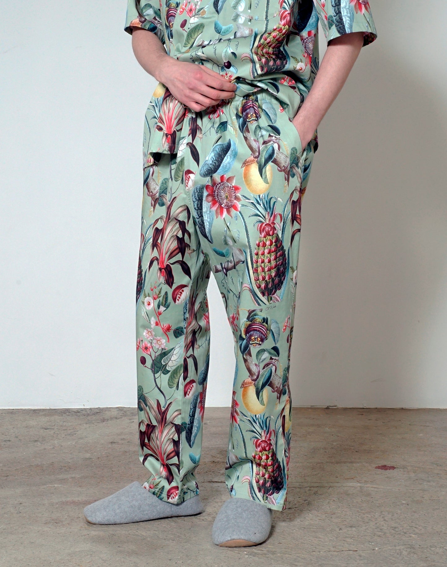 OTT22-02 OLD PLANTS PRINT COTTON STRETCH FABRIC PANTS