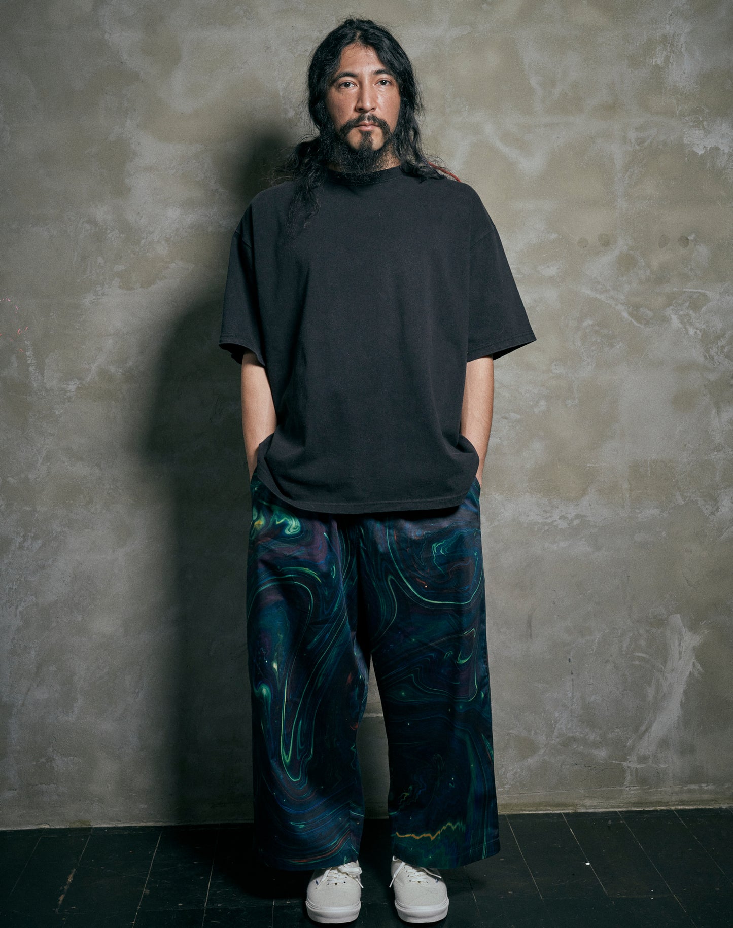 OTT24-02 ATSUSHI HARATA MARBLING Inkjet PRINT WIDE PANTS