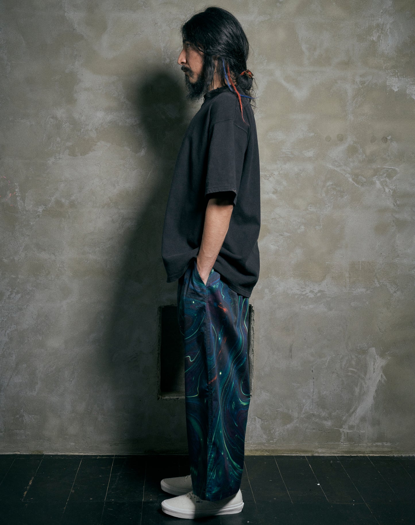 OTT24-02 ATSUSHI HARATA MARBLING Inkjet PRINT WIDE PANTS