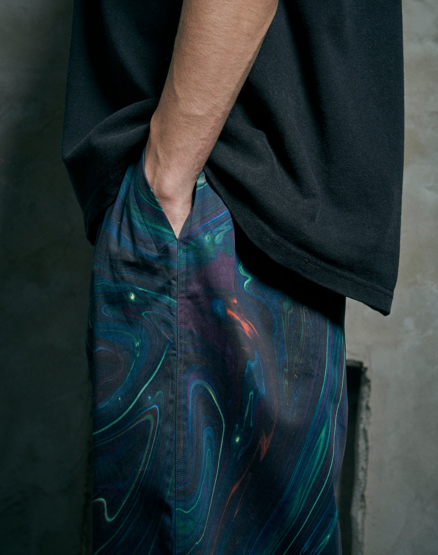 OTT24-02 ATSUSHI HARATA MARBLING Inkjet PRINT WIDE PANTS